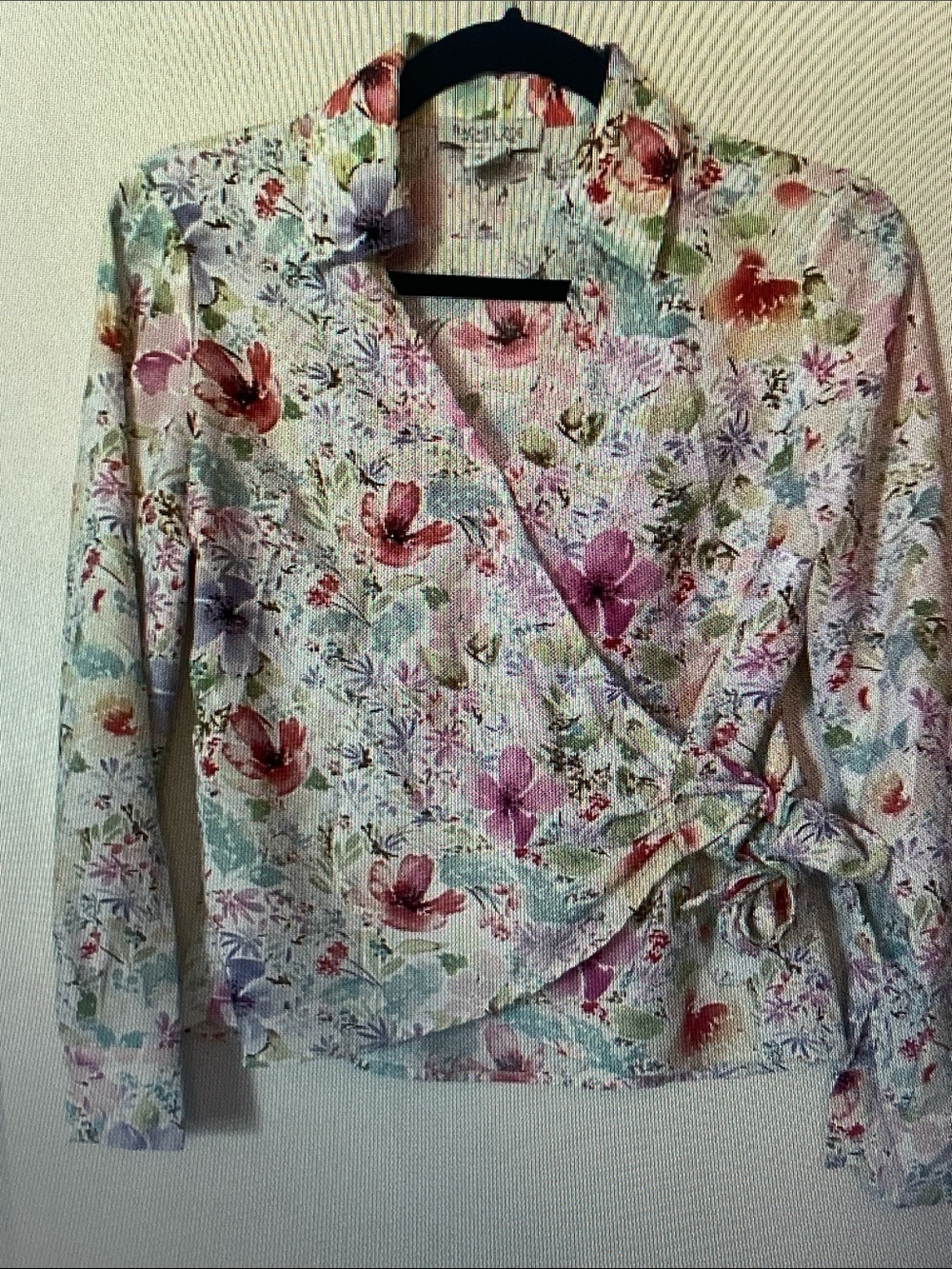 Rachel Zoe Floral Wrap Blouse in Pink, Green & Blue